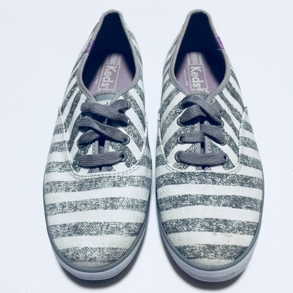Keds | striped sneakers | gray/white | size 8. - Picture 4 of 8